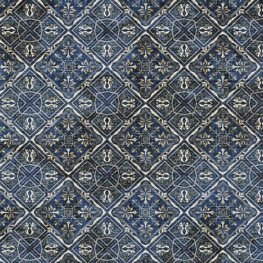 9' X 12' Navy Blue And Gray Geometric Washable Indoor Outdoor Area Rug Homeroots Outdoor
