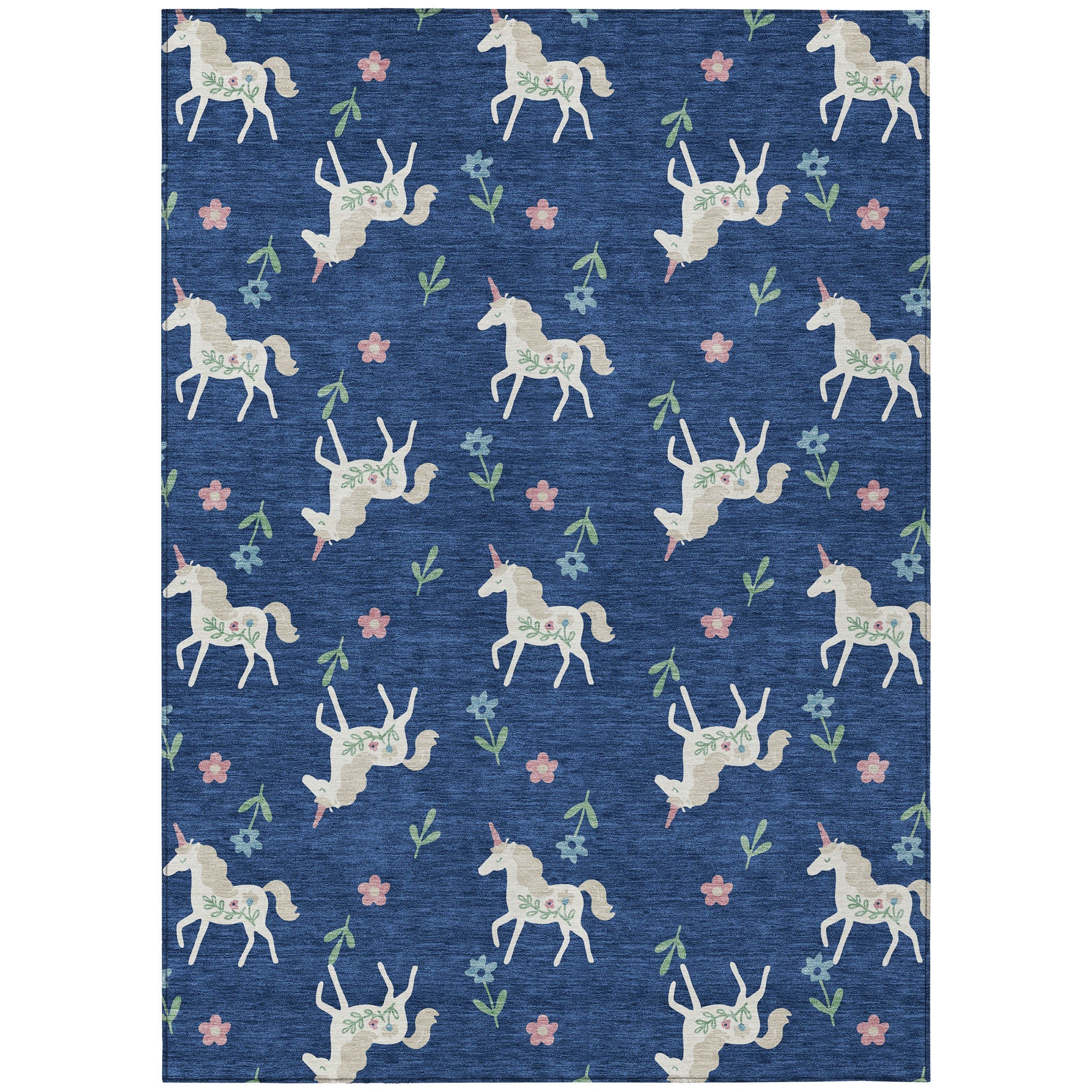 9' X 12' Navy Blue And Green Floral Washable Indoor Outdoor Area Rug Homeroots Outdoor