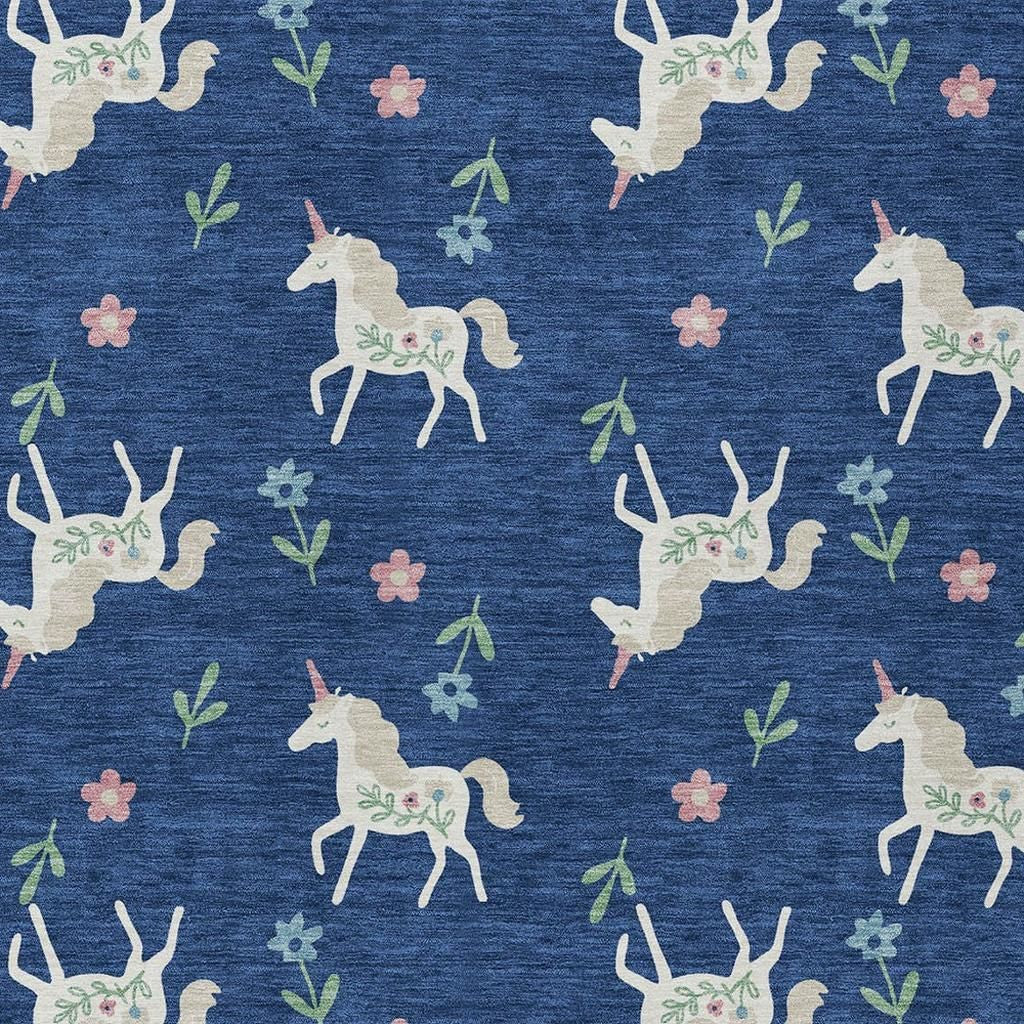 9' X 12' Navy Blue And Green Floral Washable Indoor Outdoor Area Rug Homeroots Outdoor