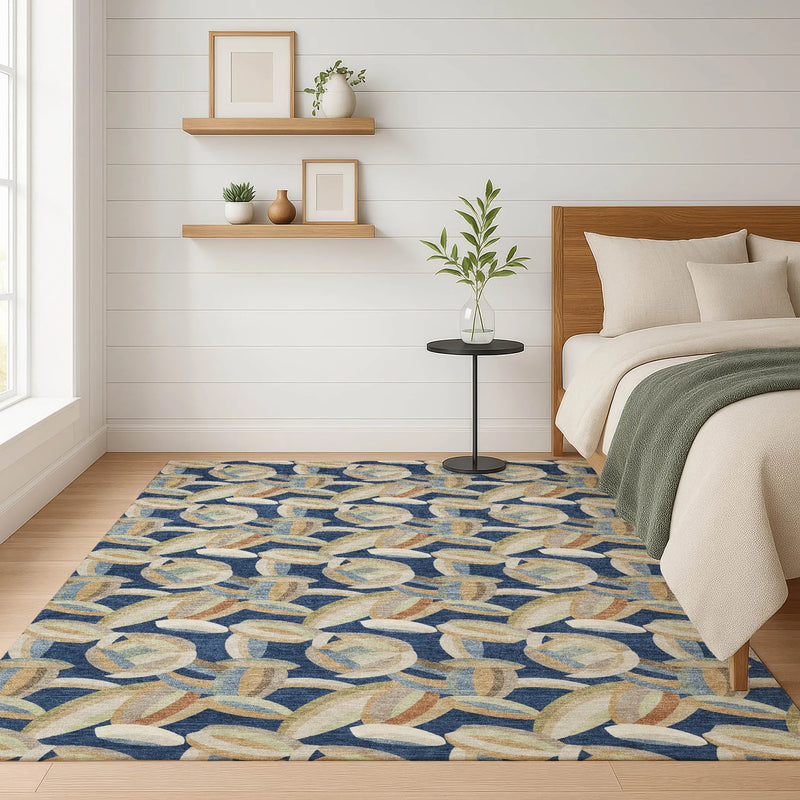 9' X 12' Navy Blue And Ivory Abstract Washable Indoor Outdoor Area Rug Homeroots Outdoor