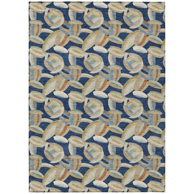 9' X 12' Navy Blue And Ivory Abstract Washable Indoor Outdoor Area Rug Homeroots Outdoor