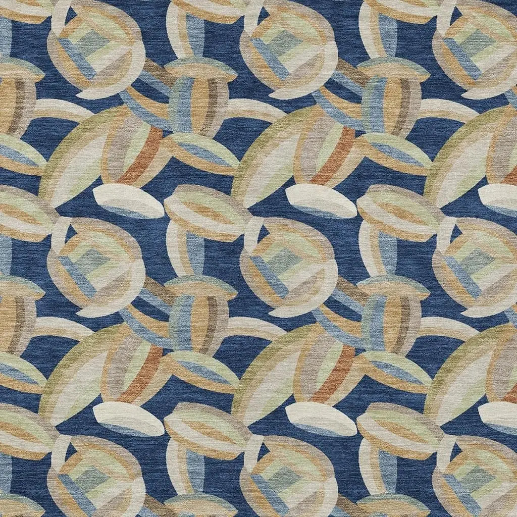 9' X 12' Navy Blue And Ivory Abstract Washable Indoor Outdoor Area Rug Homeroots Outdoor