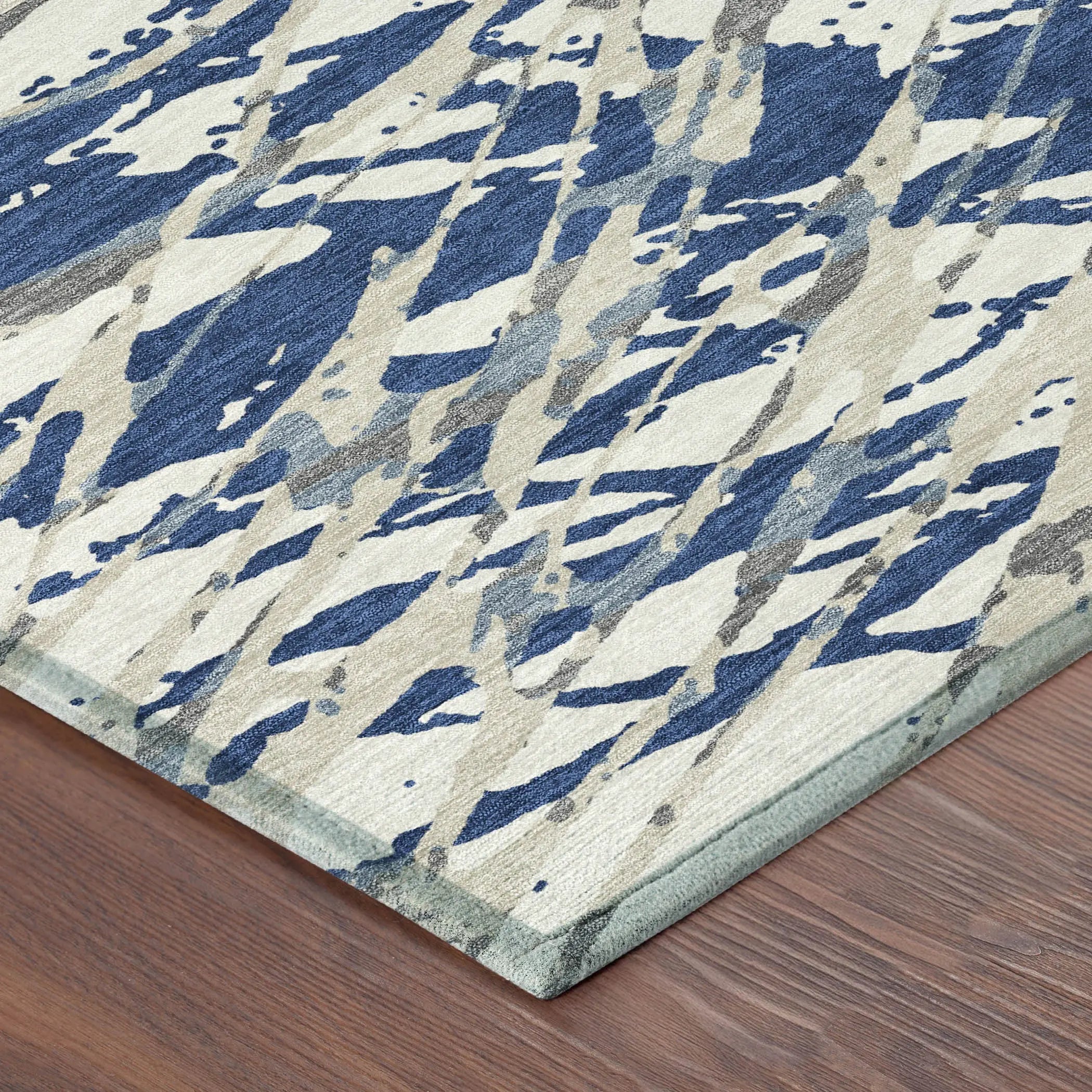 9' X 12' Navy Blue And Ivory Abstract Washable Indoor Outdoor Area Rug Homeroots Outdoor