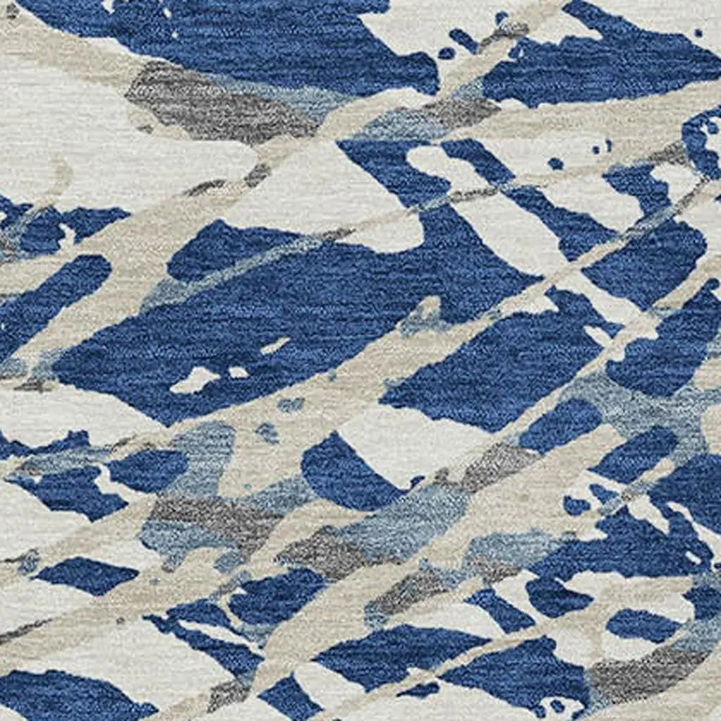 9' X 12' Navy Blue And Ivory Abstract Washable Indoor Outdoor Area Rug Homeroots Outdoor