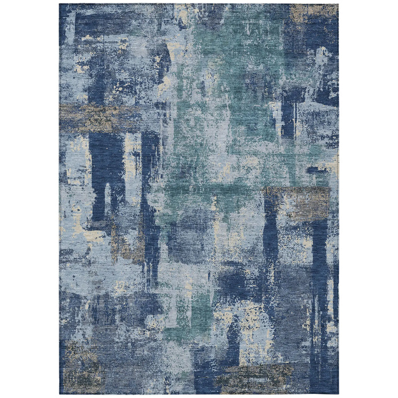 9' X 12' Navy Blue And Ivory Abstract Washable Indoor Outdoor Area Rug Homeroots Outdoor