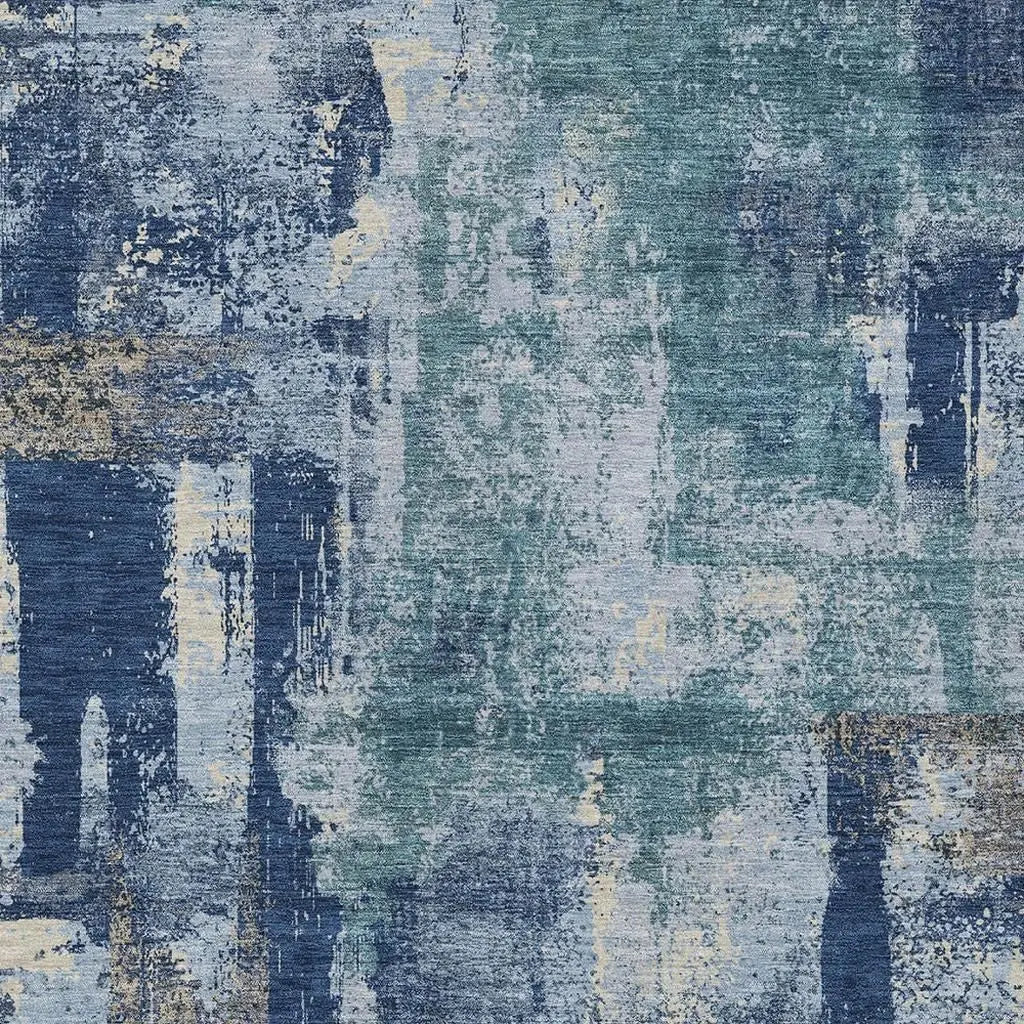 9' X 12' Navy Blue And Ivory Abstract Washable Indoor Outdoor Area Rug Homeroots Outdoor