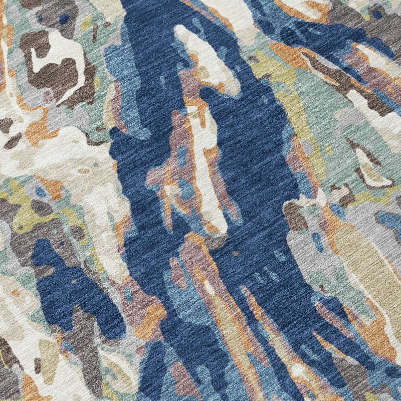 9' X 12' Navy Blue And Ivory Abstract Washable Indoor Outdoor Area Rug Homeroots Outdoor