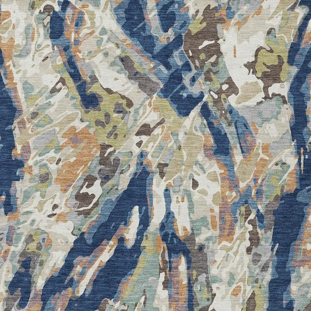 9' X 12' Navy Blue And Ivory Abstract Washable Indoor Outdoor Area Rug Homeroots Outdoor