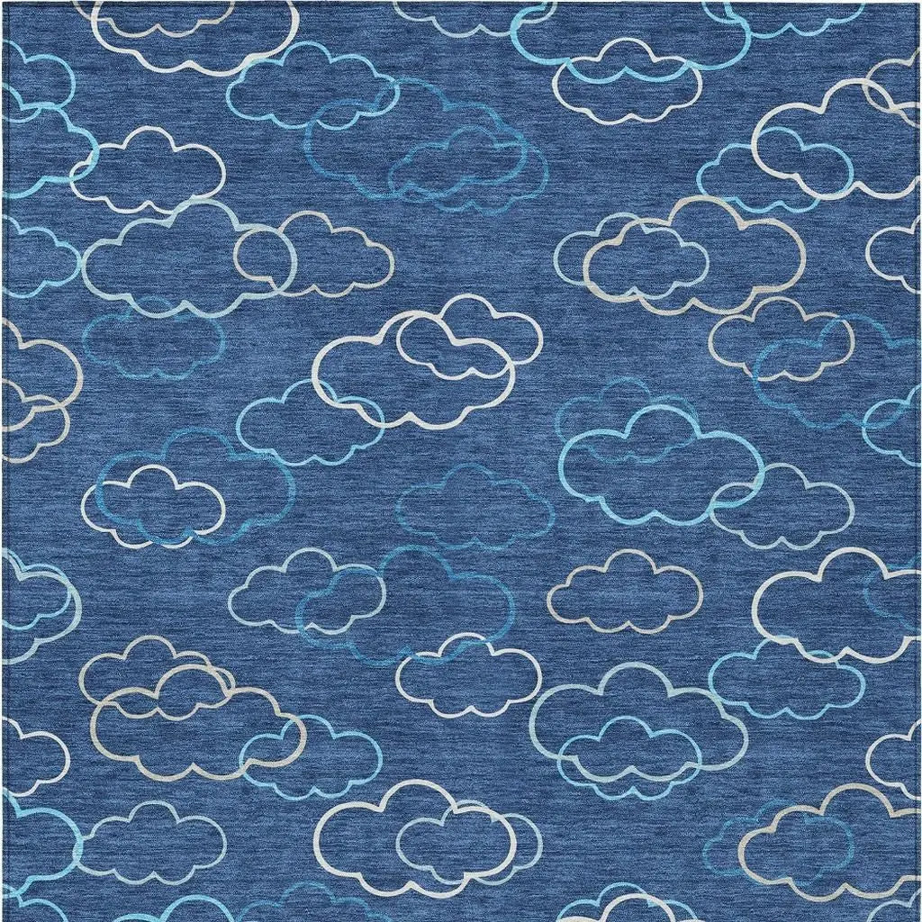 9' X 12' Navy Blue And Ivory Abstract Washable Indoor Outdoor Area Rug Homeroots Outdoor