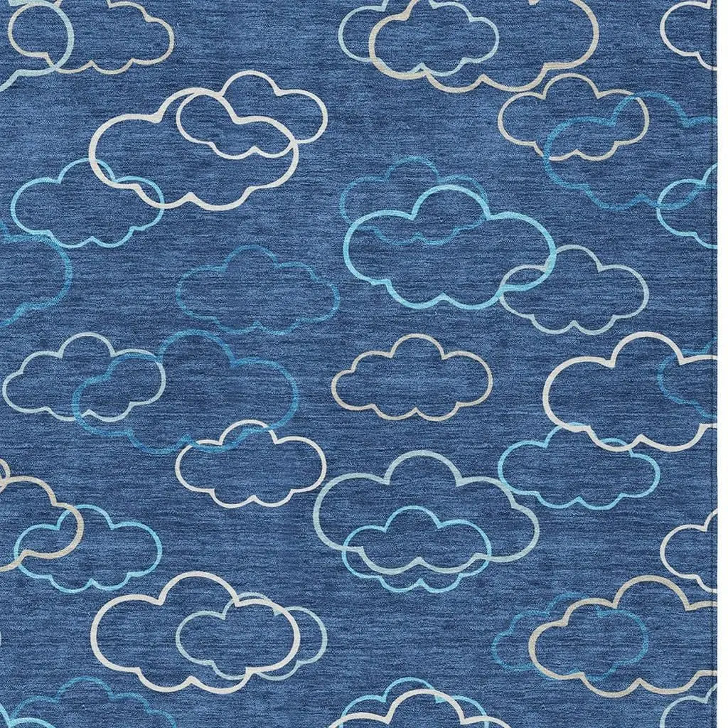 9' X 12' Navy Blue And Ivory Abstract Washable Indoor Outdoor Area Rug Homeroots Outdoor