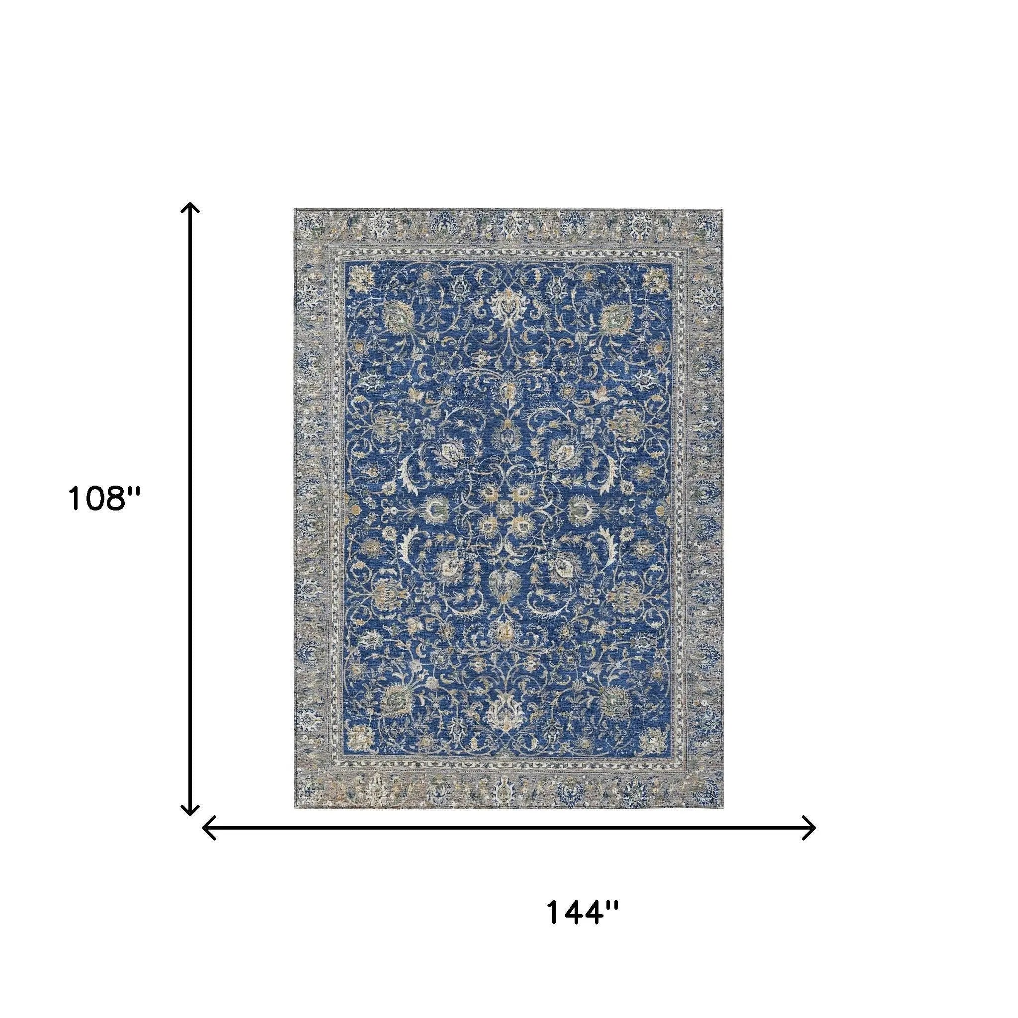 9' X 12' Navy Blue And Ivory Botanical Leaves Washable Indoor Outdoor Area Rug Homeroots Outdoor
