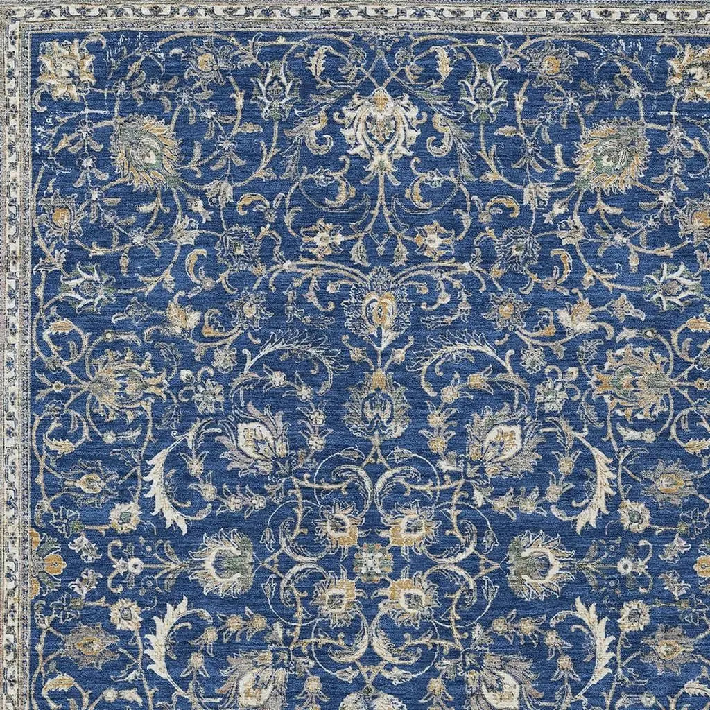 9' X 12' Navy Blue And Ivory Botanical Leaves Washable Indoor Outdoor Area Rug Homeroots Outdoor