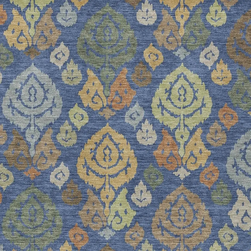 9' X 12' Navy Blue And Ivory Damask Washable Indoor Outdoor Area Rug Homeroots Outdoor