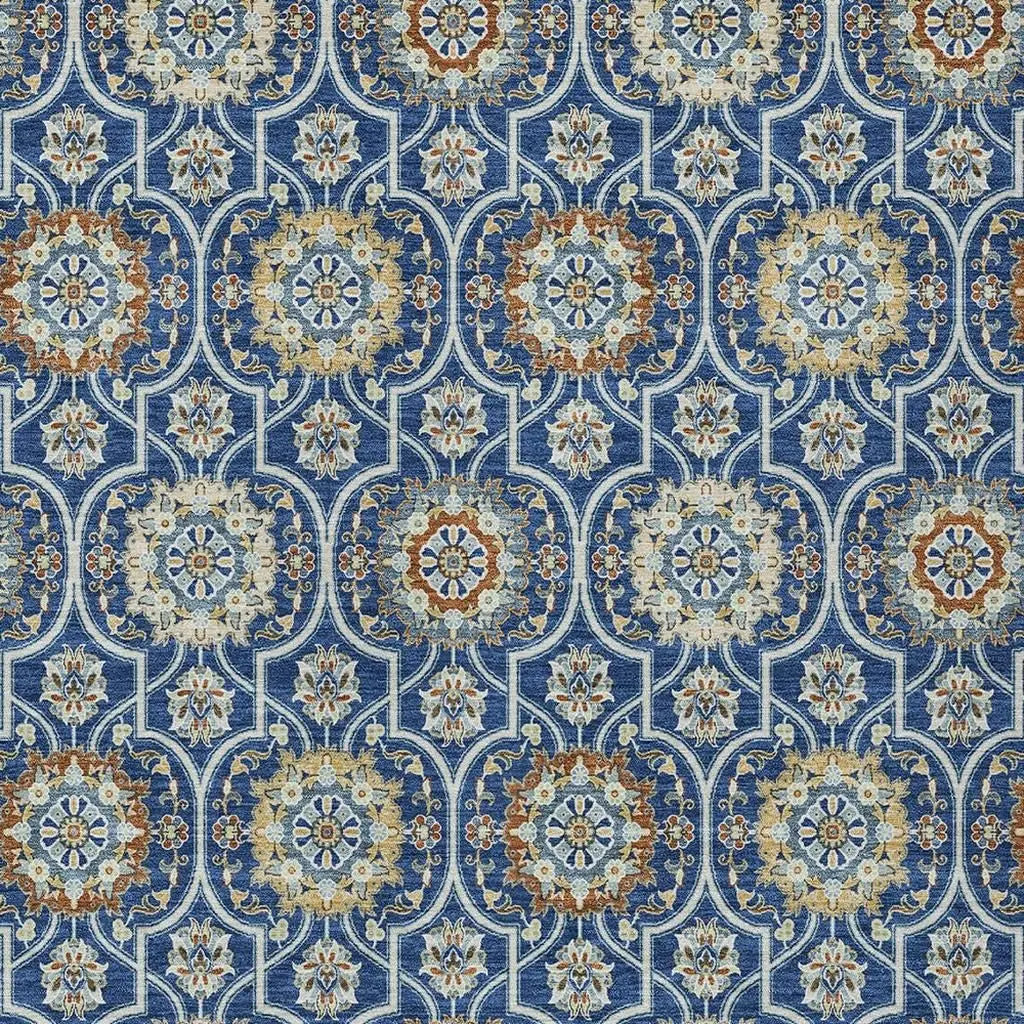 9' X 12' Navy Blue And Ivory Floral Medallion Washable Indoor Outdoor Area Rug Homeroots Outdoor