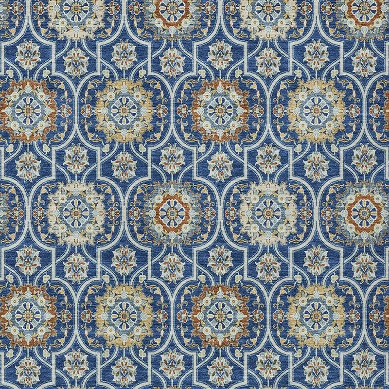 9' X 12' Navy Blue And Ivory Floral Medallion Washable Indoor Outdoor Area Rug Homeroots Outdoor