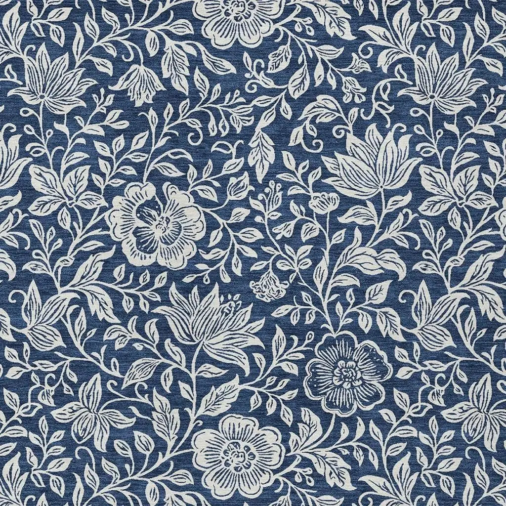 9' X 12' Navy Blue And Ivory Floral Washable Indoor Outdoor Area Rug Homeroots Outdoor