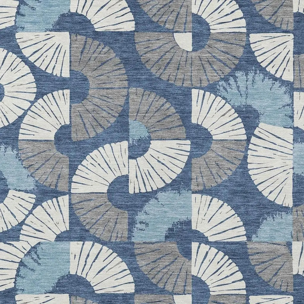 9' X 12' Navy Blue And Ivory Geometric Washable Indoor Outdoor Area Rug Homeroots Outdoor