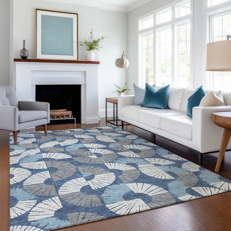 9' X 12' Navy Blue And Ivory Geometric Washable Indoor Outdoor Area Rug Homeroots Outdoor