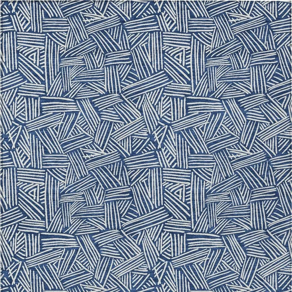 9' X 12' Navy Blue And Ivory Geometric Washable Indoor Outdoor Area Rug Homeroots Outdoor