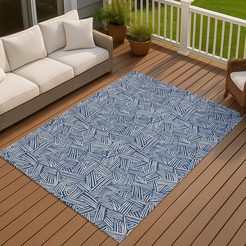 9' X 12' Navy Blue And Ivory Geometric Washable Indoor Outdoor Area Rug Homeroots Outdoor
