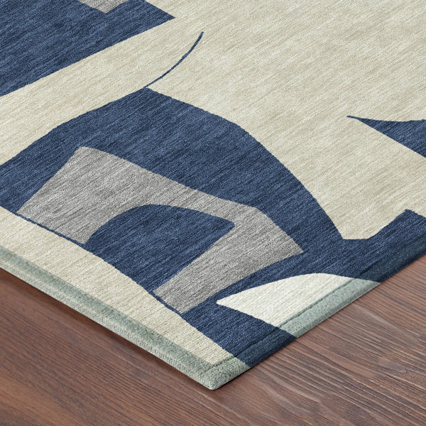 9' X 12' Navy Blue And Ivory Geometric Washable Indoor Outdoor Area Rug Homeroots Outdoor