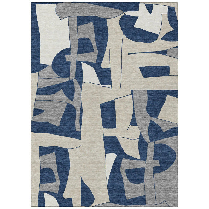 9' X 12' Navy Blue And Ivory Geometric Washable Indoor Outdoor Area Rug Homeroots Outdoor