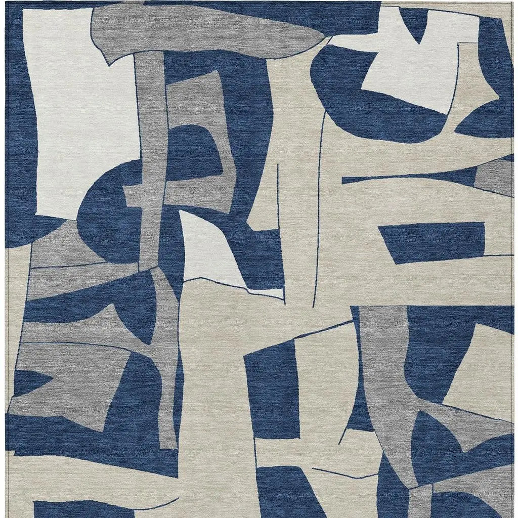 9' X 12' Navy Blue And Ivory Geometric Washable Indoor Outdoor Area Rug Homeroots Outdoor