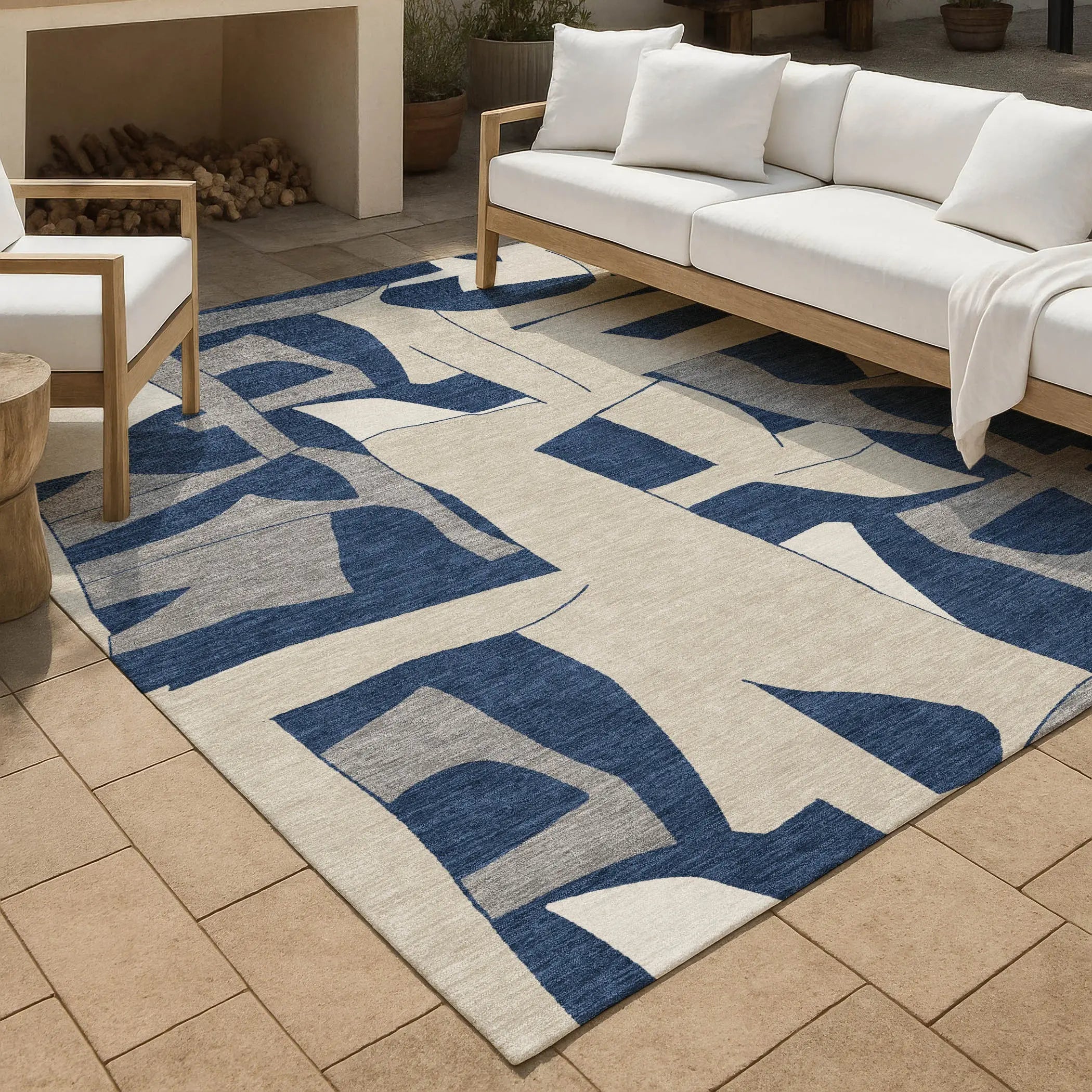 9' X 12' Navy Blue And Ivory Geometric Washable Indoor Outdoor Area Rug Homeroots Outdoor