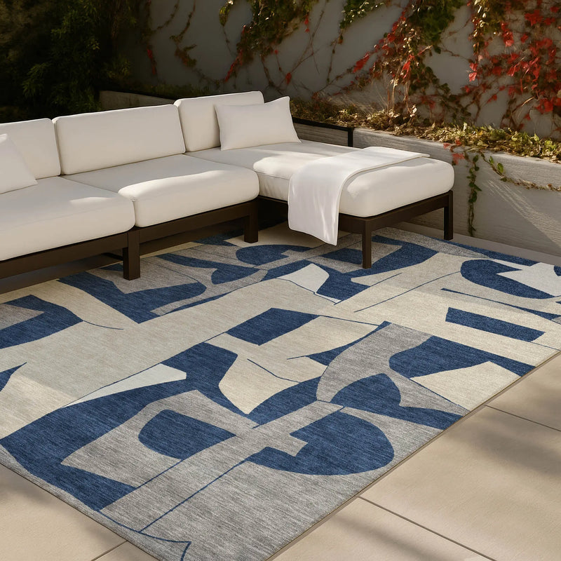 9' X 12' Navy Blue And Ivory Geometric Washable Indoor Outdoor Area Rug Homeroots Outdoor