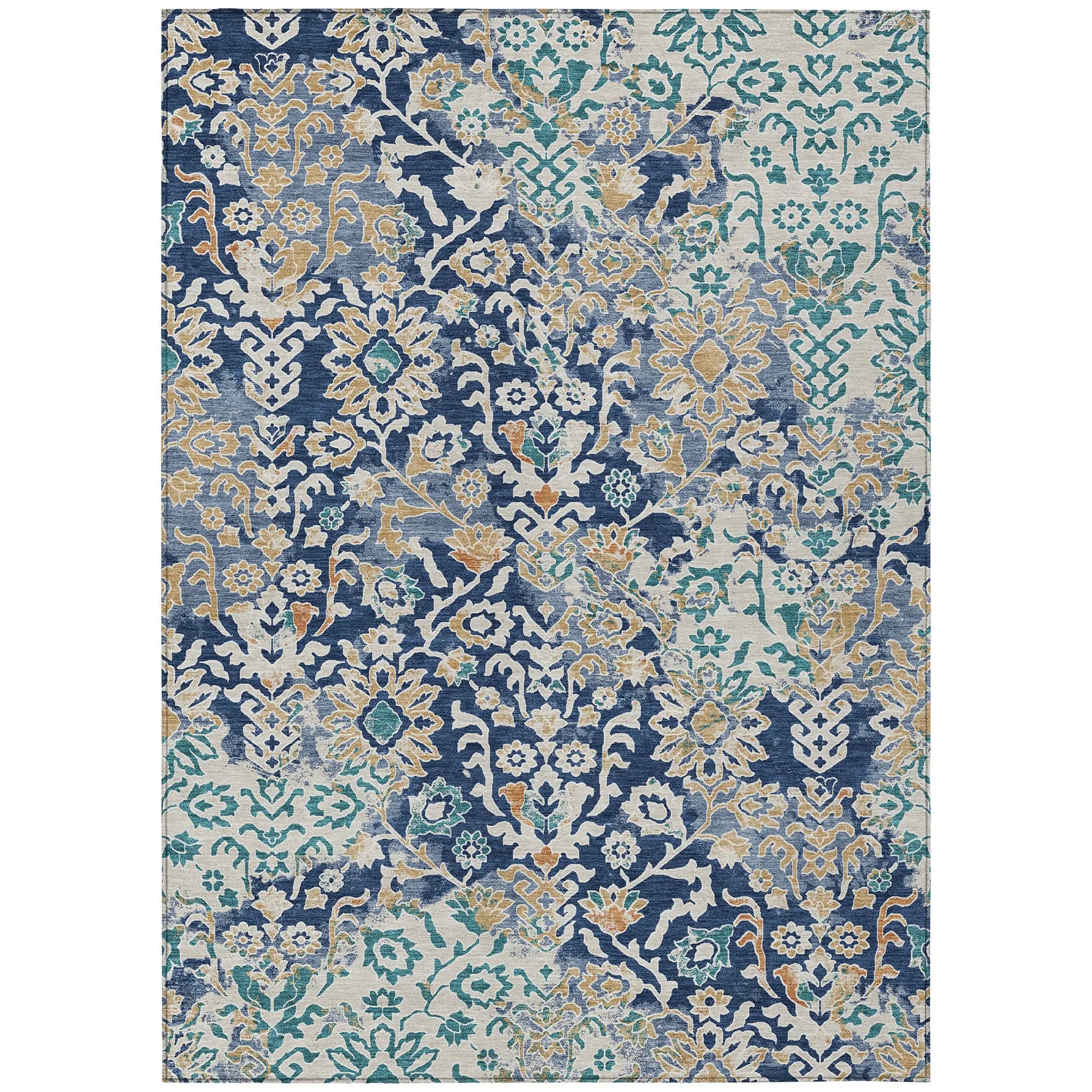 9' X 12' Navy Blue And Ivory Geometric Washable Indoor Outdoor Area Rug Homeroots Outdoor