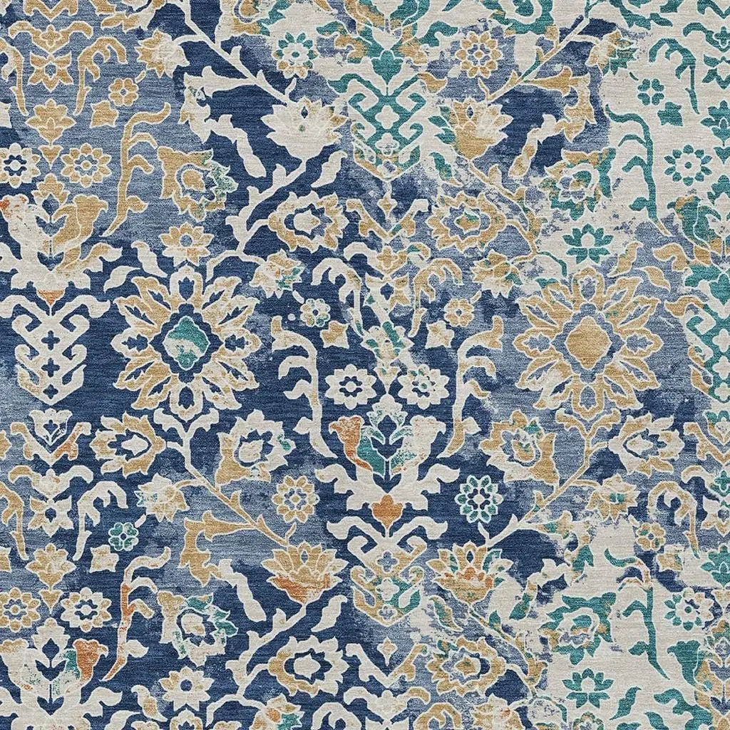 9' X 12' Navy Blue And Ivory Geometric Washable Indoor Outdoor Area Rug Homeroots Outdoor