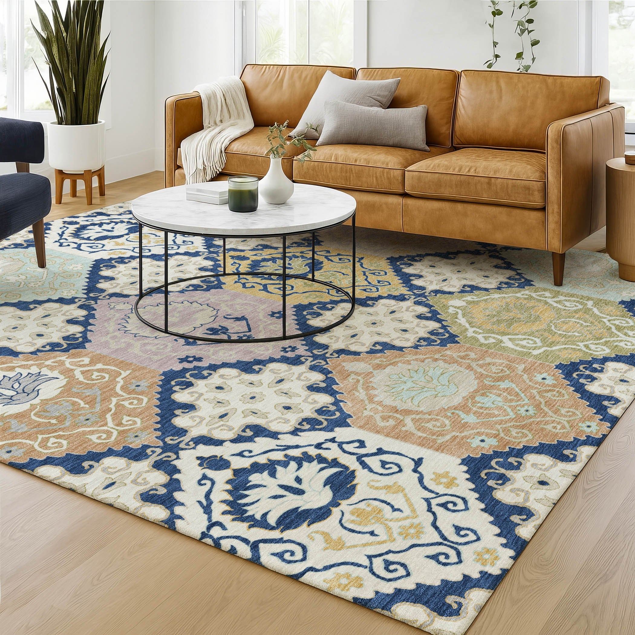 9' X 12' Navy Blue And Ivory Geometric Washable Indoor Outdoor Area Rug Homeroots Outdoor