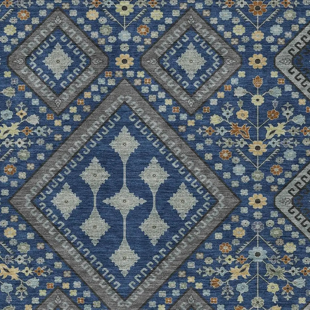 9' X 12' Navy Blue And Ivory Medallion Washable Indoor Outdoor Area Rug Homeroots Outdoor