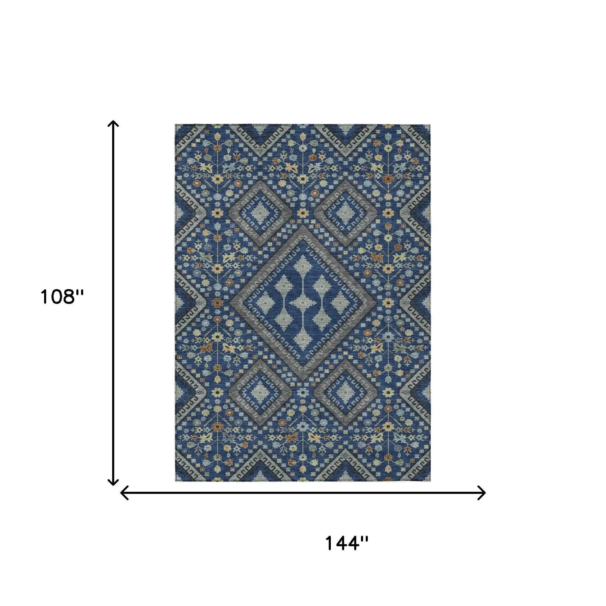 9' X 12' Navy Blue And Ivory Medallion Washable Indoor Outdoor Area Rug Homeroots Outdoor