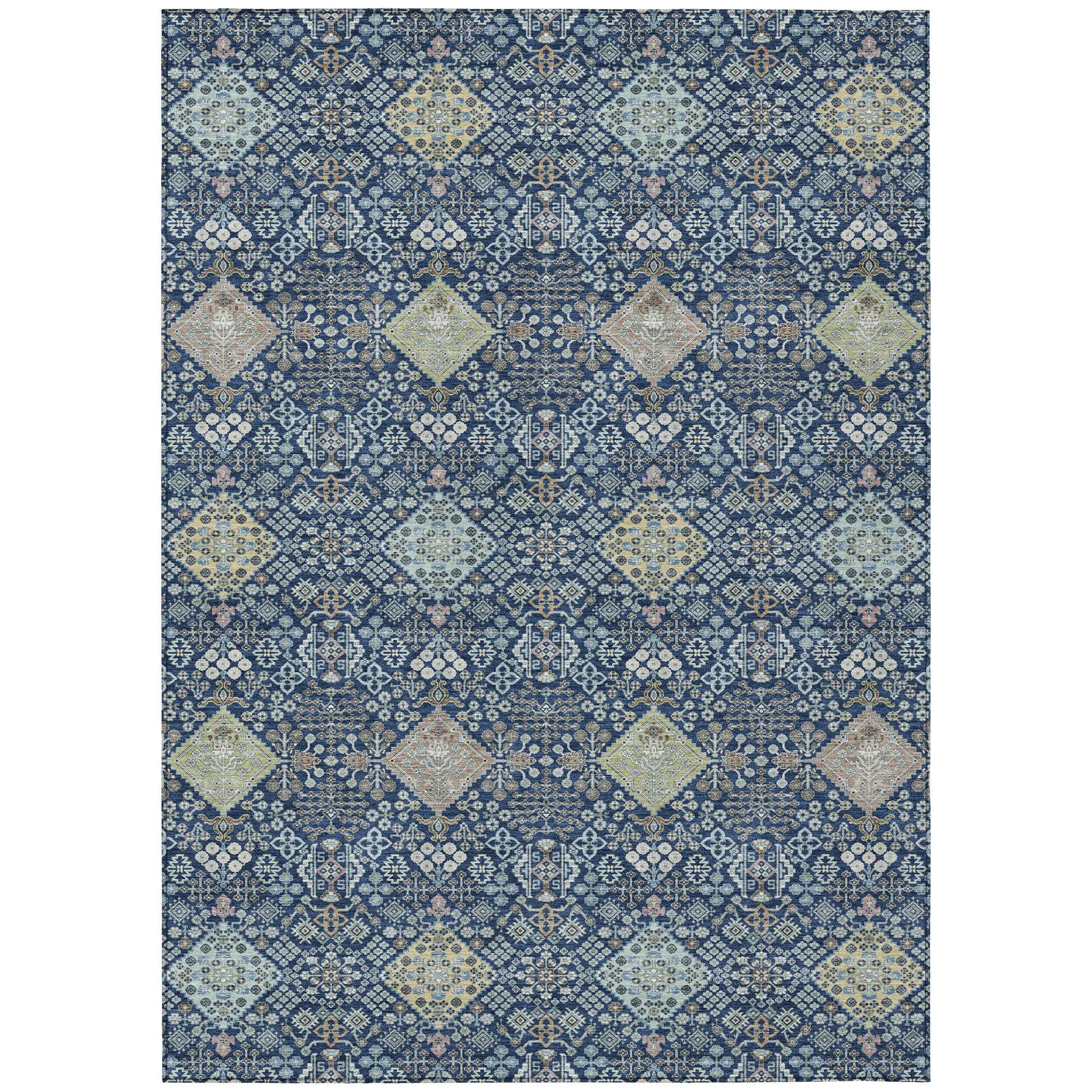 9' X 12' Navy Blue And Ivory Oriental Washable Indoor Outdoor Area Rug Homeroots Outdoor