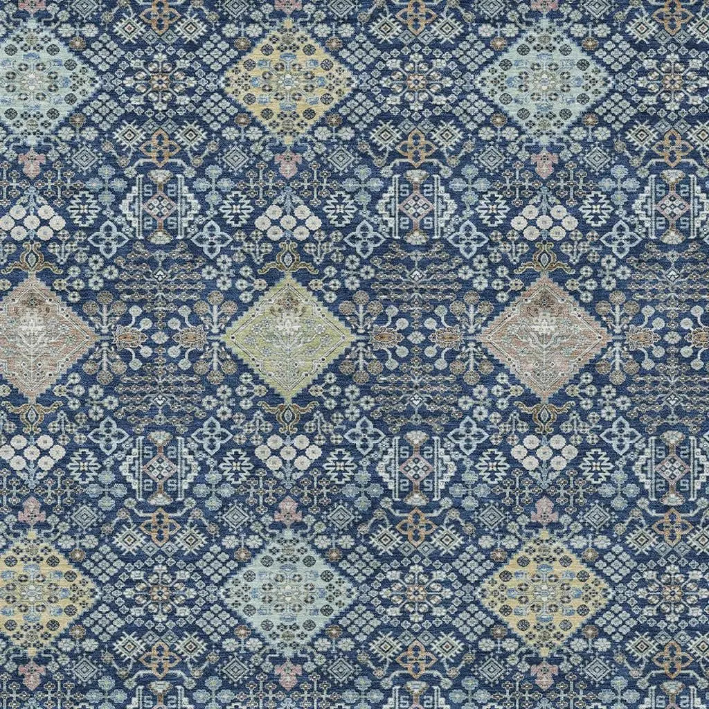 9' X 12' Navy Blue And Ivory Oriental Washable Indoor Outdoor Area Rug Homeroots Outdoor