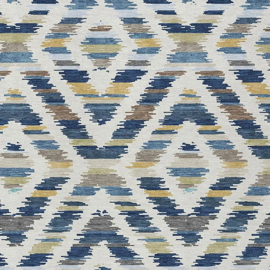 9' X 12' Navy Blue And Ivory Tribal Washable Indoor Outdoor Area Rug Homeroots Outdoor