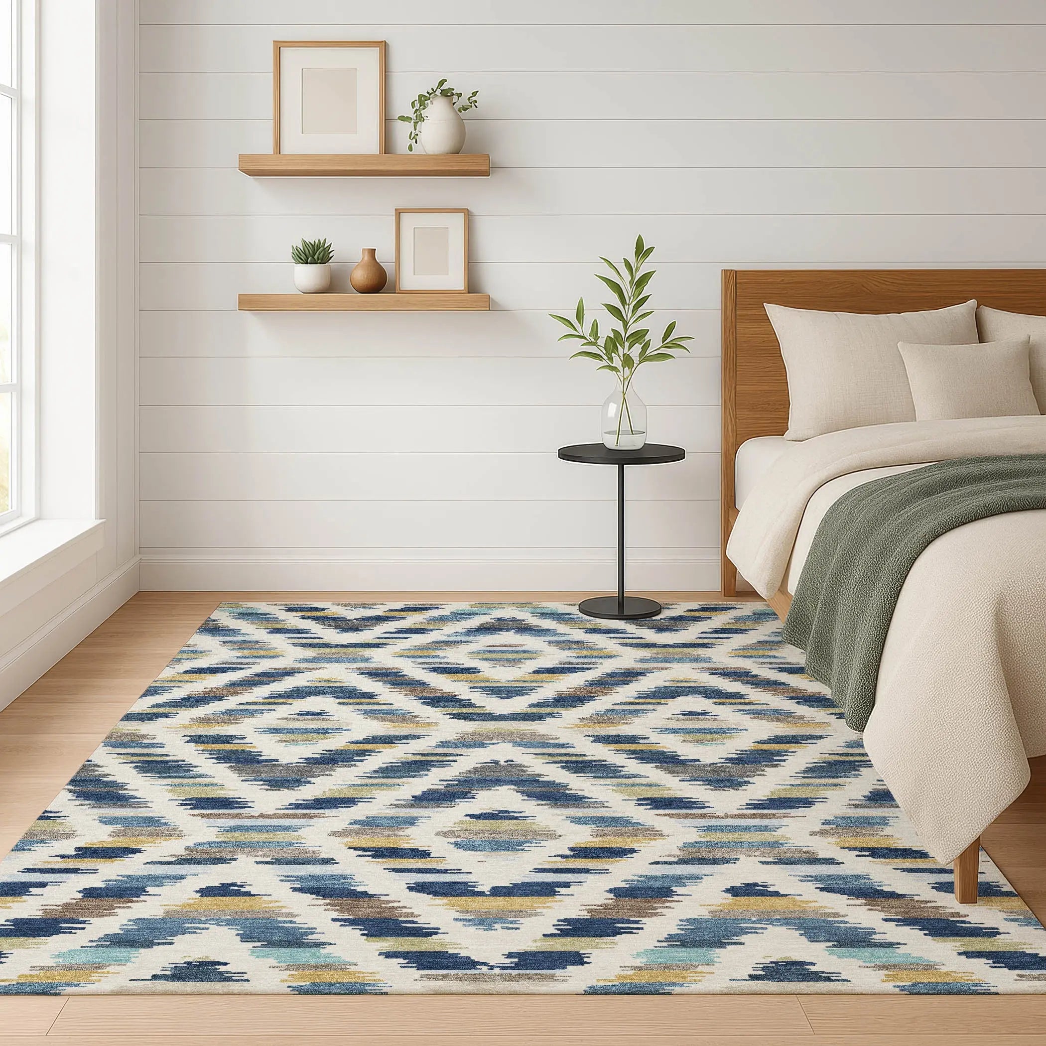 9' X 12' Navy Blue And Ivory Tribal Washable Indoor Outdoor Area Rug Homeroots Outdoor