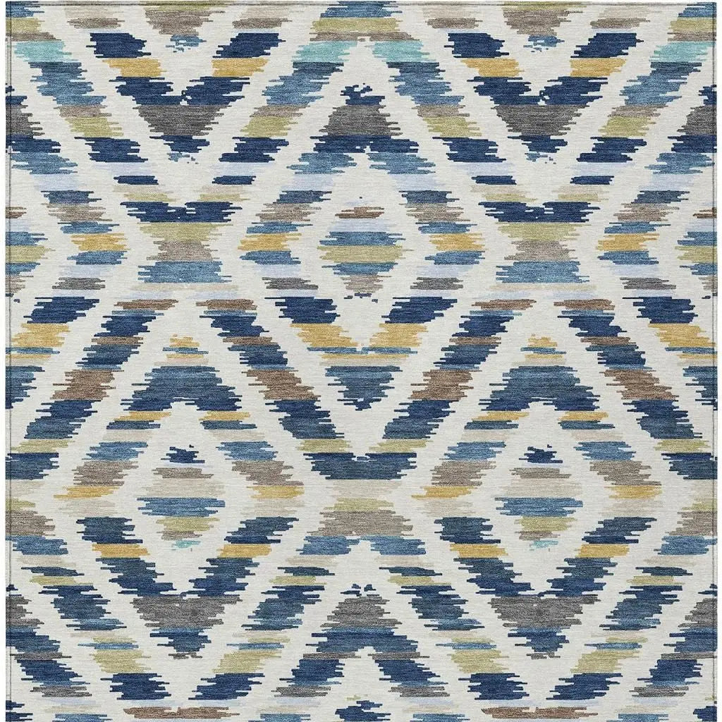9' X 12' Navy Blue And Ivory Tribal Washable Indoor Outdoor Area Rug Homeroots Outdoor