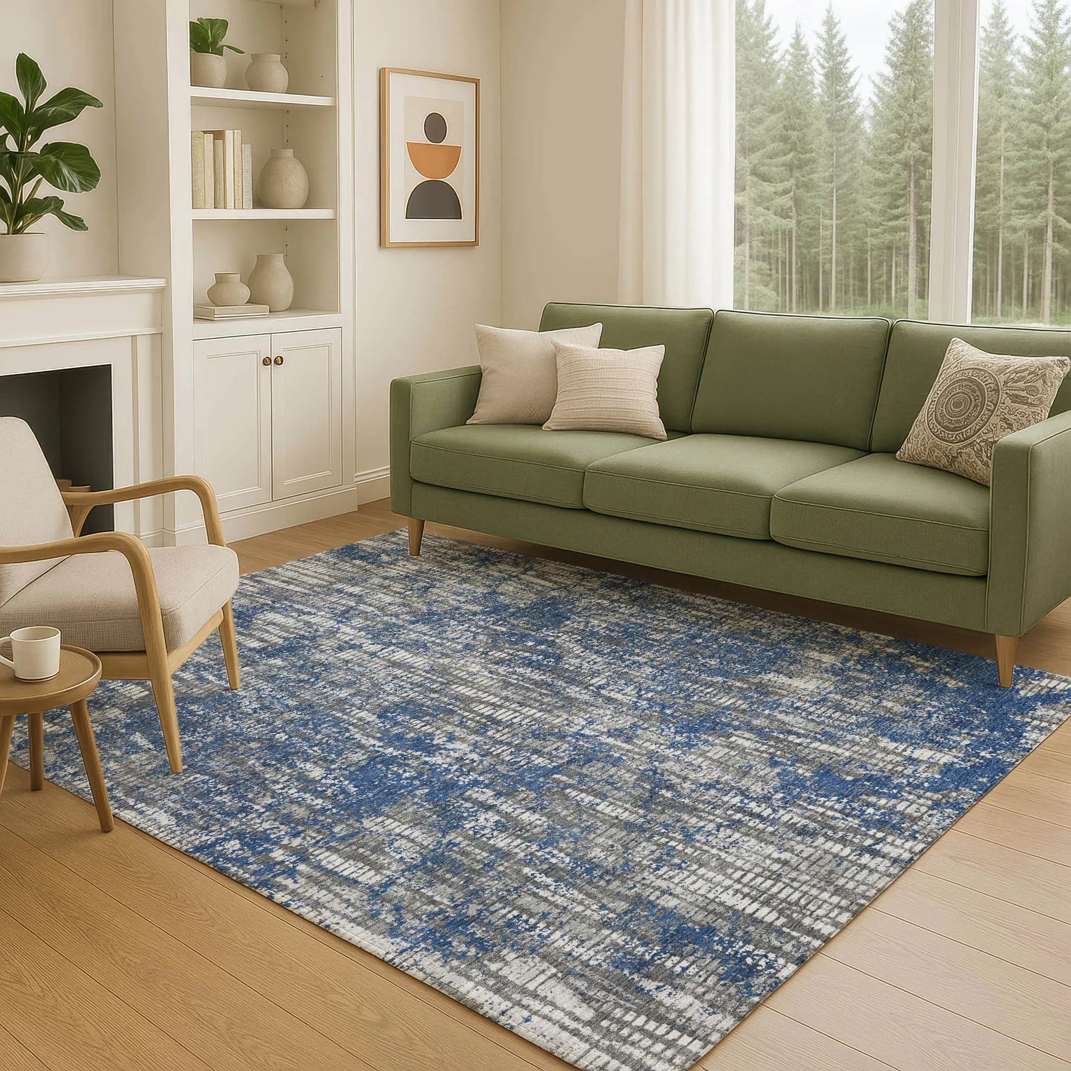 9' X 12' Navy Blue And Khaki Abstract Washable Indoor Outdoor Area Rug Homeroots Outdoor