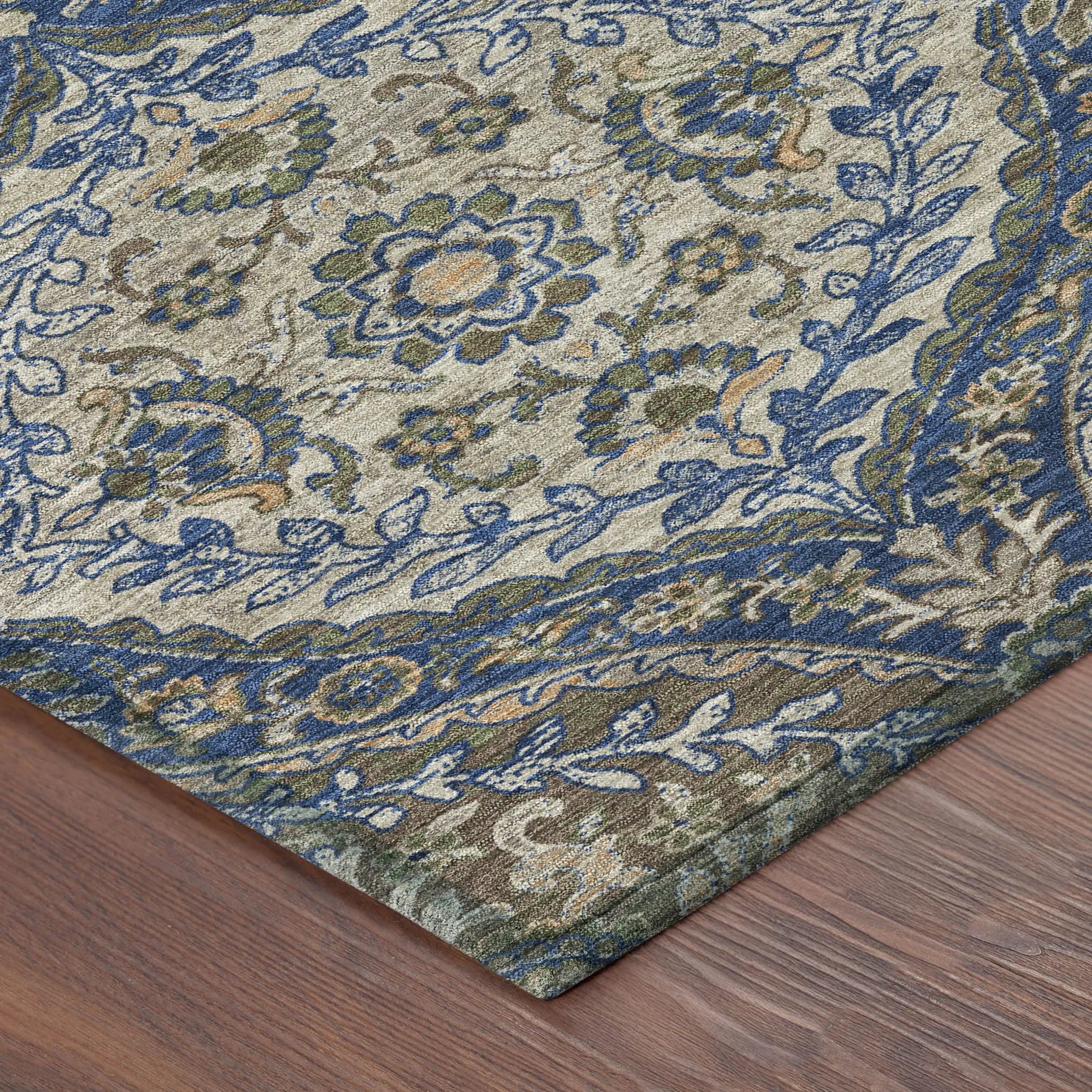 9' X 12' Navy Blue And Linen Ogee Washable Indoor Outdoor Area Rug Homeroots Outdoor
