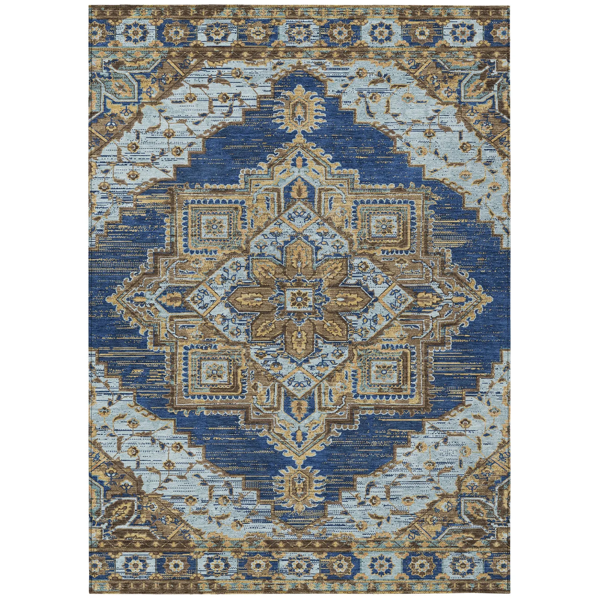 9' X 12' Navy Blue And Linen Oriental Washable Indoor Outdoor Area Rug Homeroots Outdoor