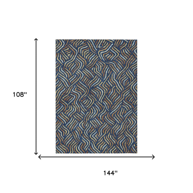 9' X 12' Navy Blue And Orange Abstract Washable Indoor Outdoor Area Rug Homeroots Outdoor