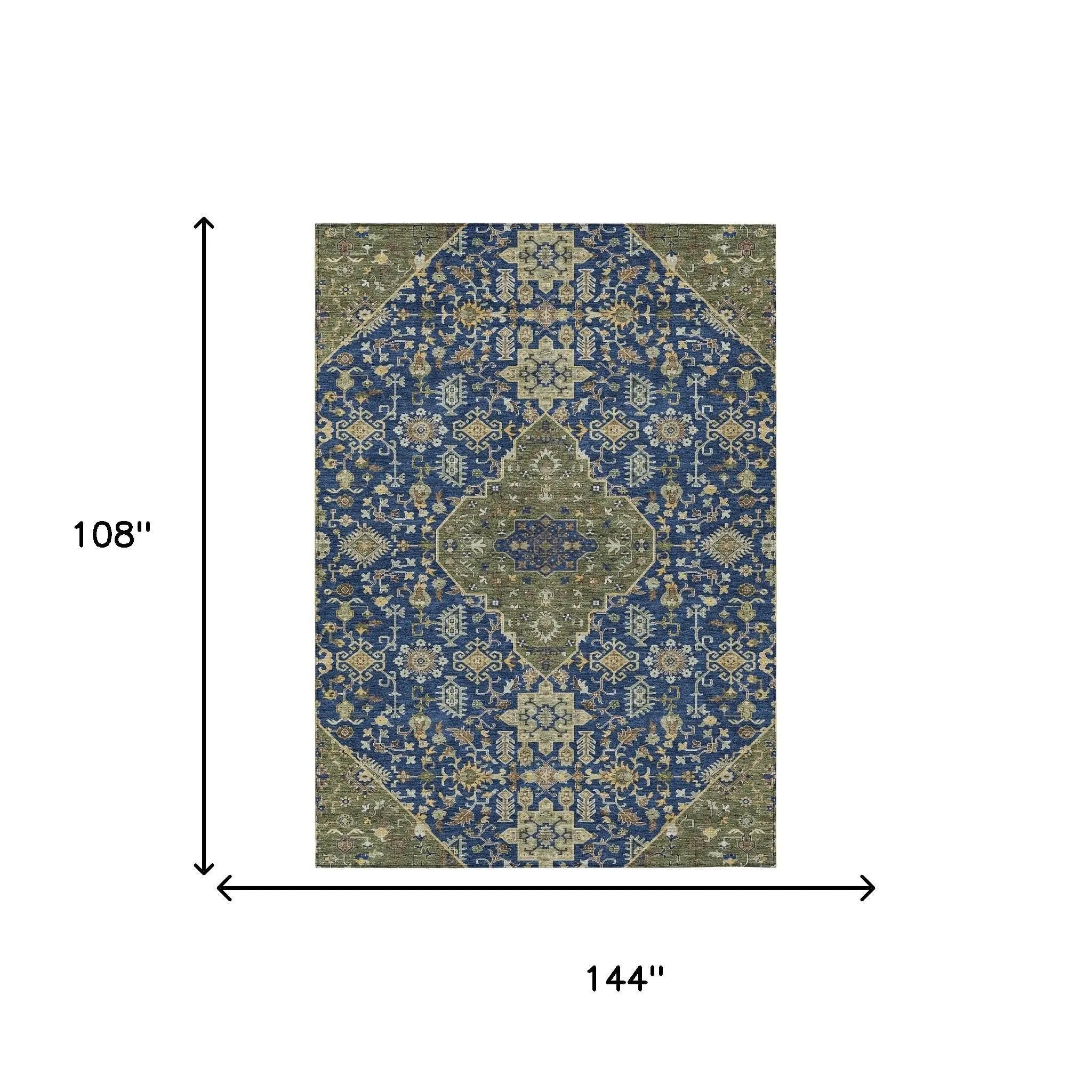 9' X 12' Navy Blue And Pewter Medallion Washable Indoor Outdoor Area Rug Homeroots Outdoor
