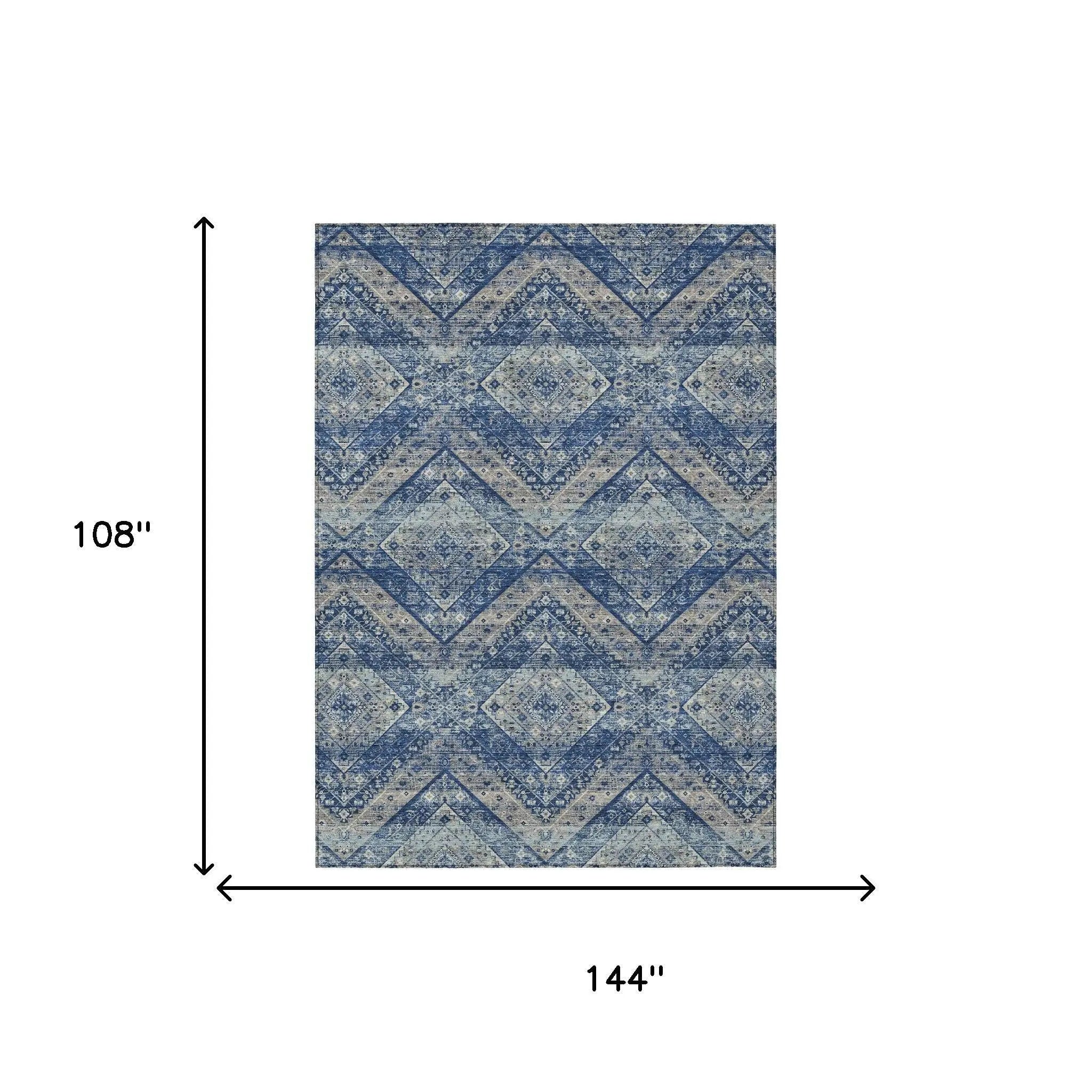 9' X 12' Navy Blue And Pink Tribal Washable Indoor Outdoor Area Rug Homeroots Outdoor