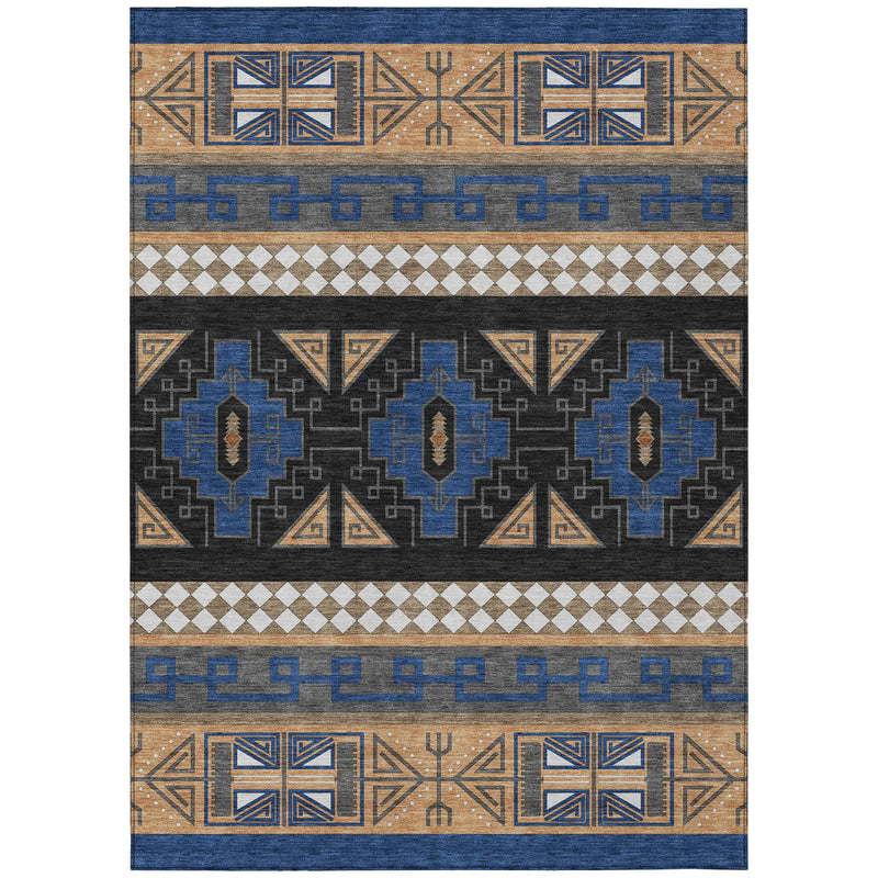 9' X 12' Navy Blue And Salmon Tribal Washable Indoor Outdoor Area Rug Homeroots Outdoor