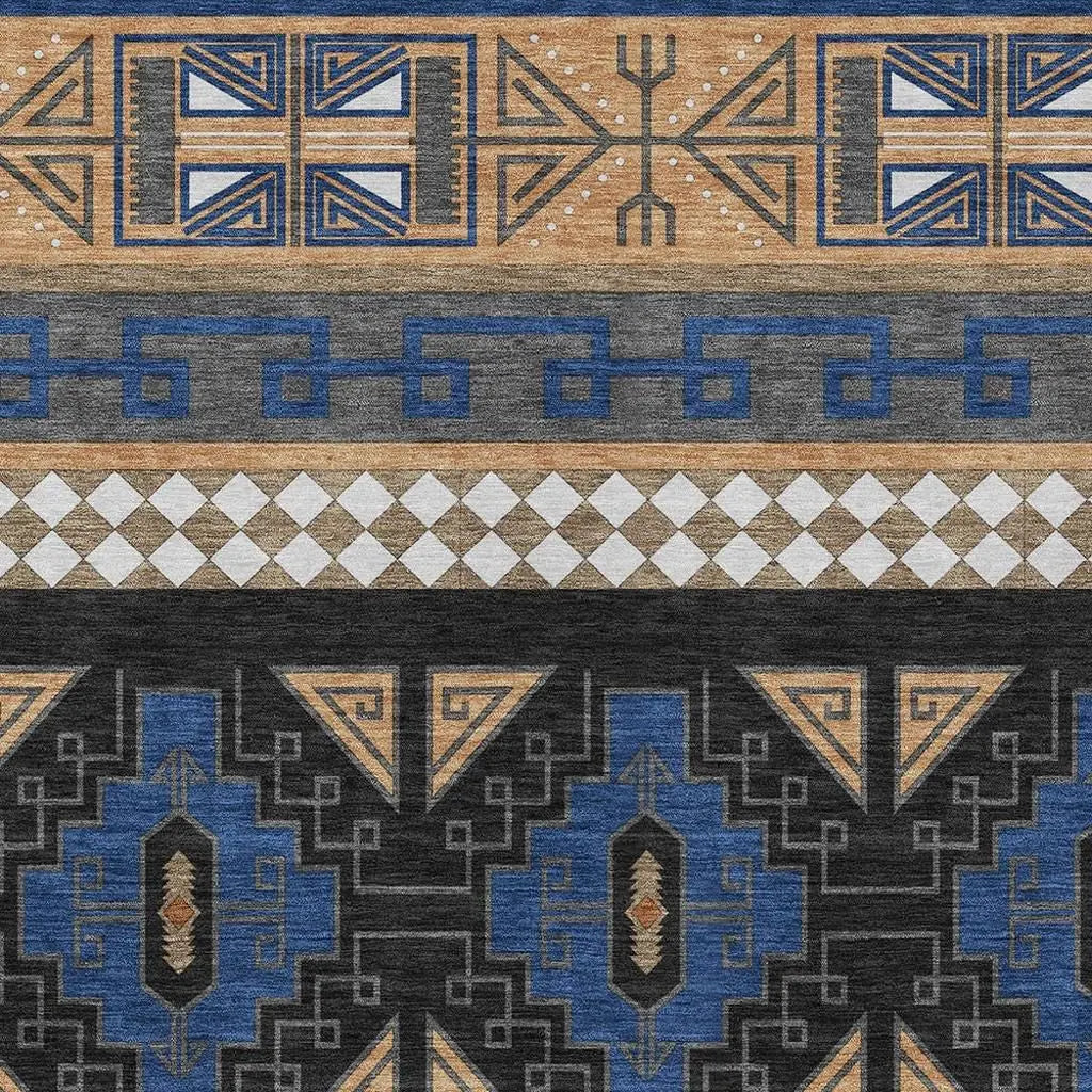 9' X 12' Navy Blue And Salmon Tribal Washable Indoor Outdoor Area Rug Homeroots Outdoor