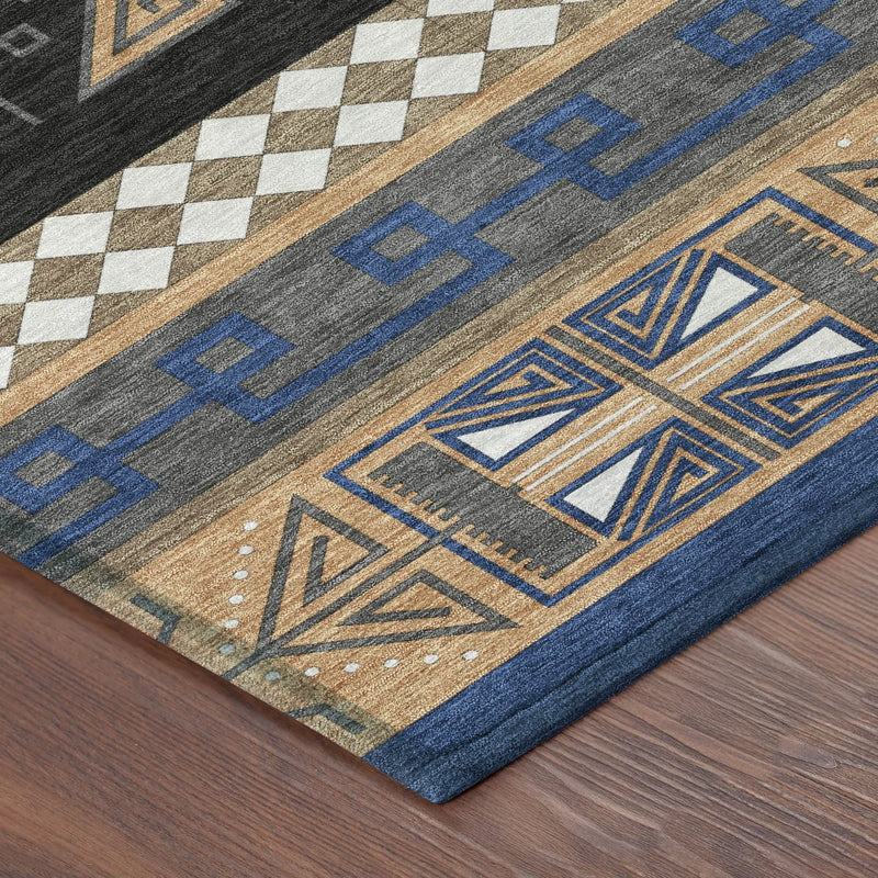 9' X 12' Navy Blue And Salmon Tribal Washable Indoor Outdoor Area Rug Homeroots Outdoor