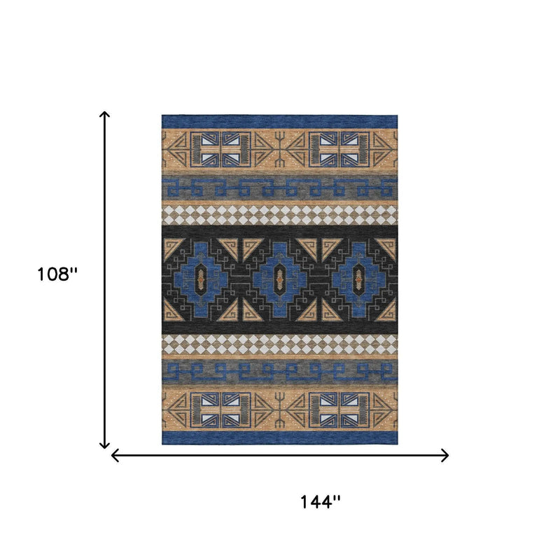 9' X 12' Navy Blue And Salmon Tribal Washable Indoor Outdoor Area Rug Homeroots Outdoor