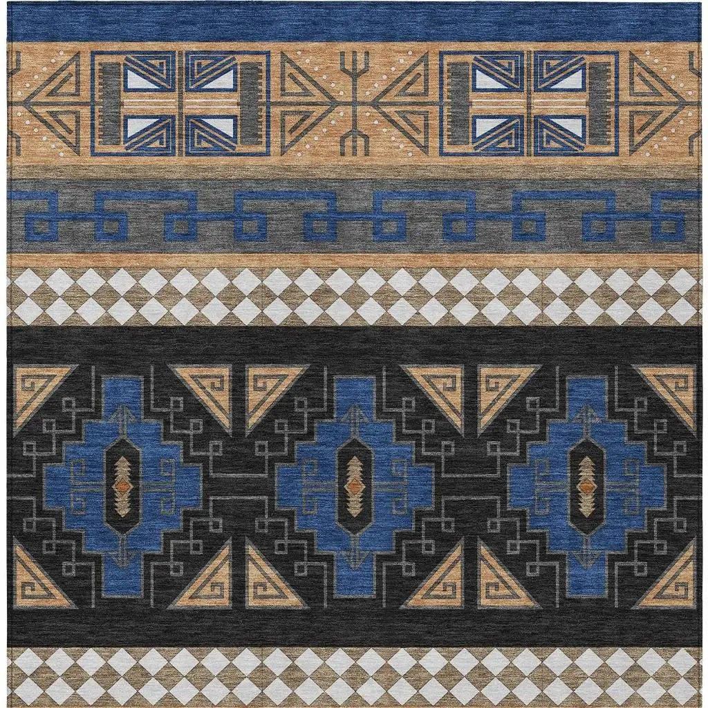 9' X 12' Navy Blue And Salmon Tribal Washable Indoor Outdoor Area Rug Homeroots Outdoor